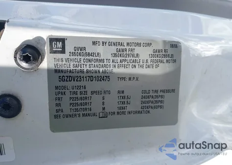 2007 Saturn Relay 3 из США, поврежденный, VIN 5GZDV23117D102475